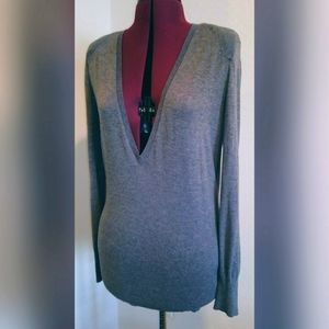 Ann Taylor deep V-neck light sweater with shoulder pads